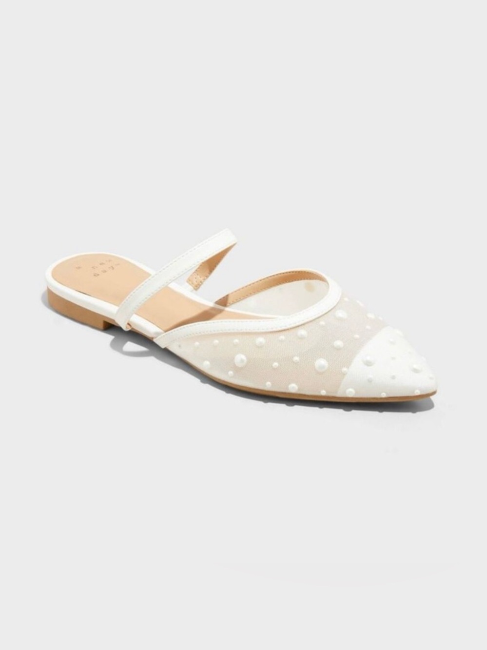 Vienna Pearl Mesh Mule Flats White Pointed Almond Closed Toe- A New Day